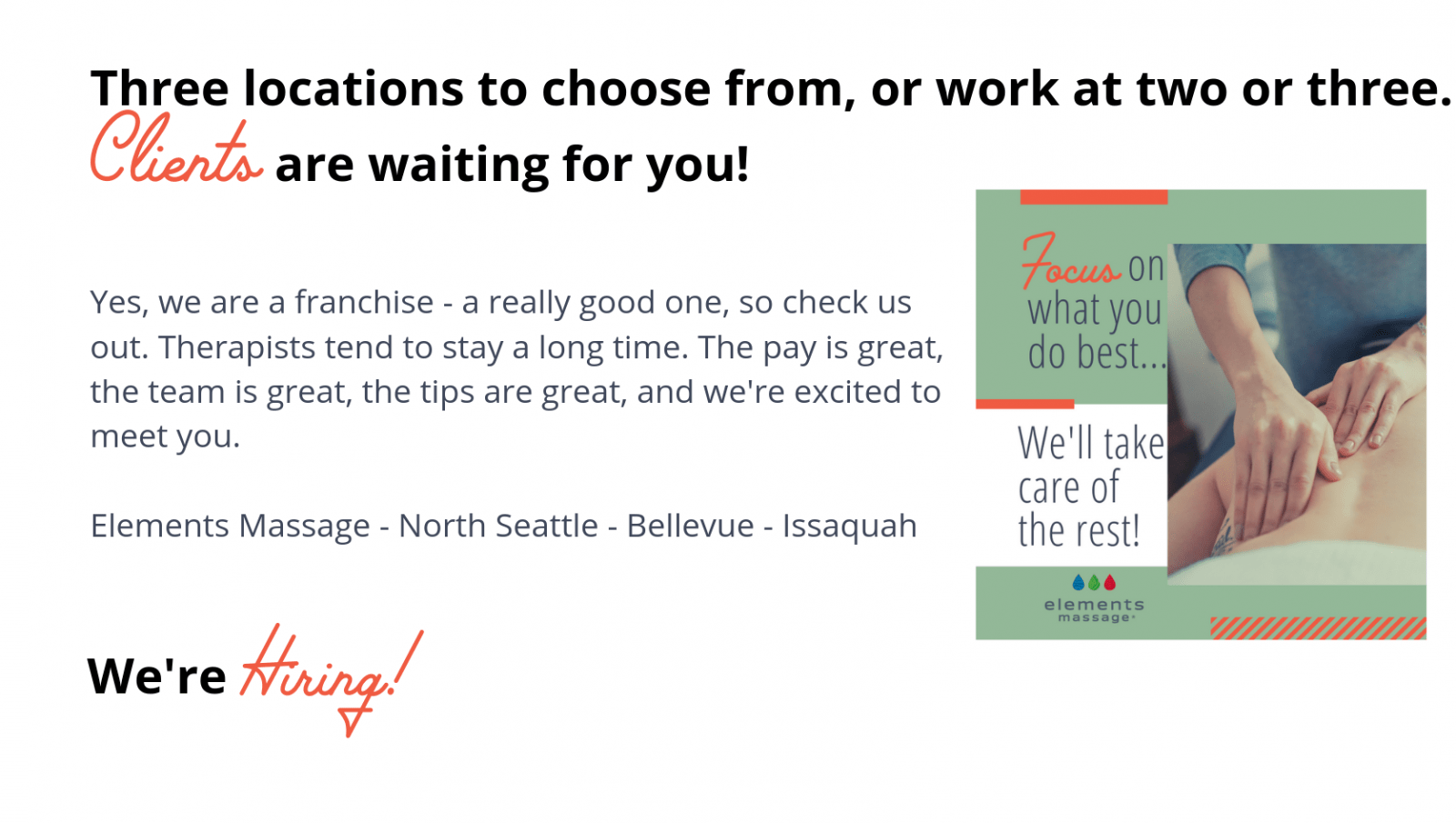 Now Hiring Massage Therapists at Elements Massage™ in Bellevue Job